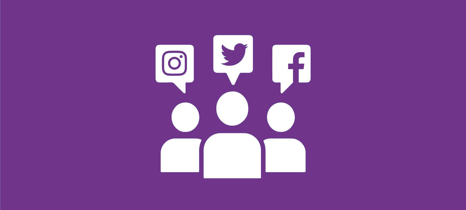 Symbolbild 'Glossar Hintergrund', drei Personen mit Sprechblasen